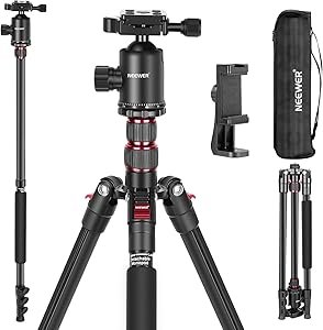 Neewer 77-Inch Tripod, Camera Tripod for DSLR, 2-in-1 Compact Aluminum Tripod Monopod with 360 Degree Ball Head, 2 Center Axis, QR Plate and 8 Kilograms Load for Travel and Work, Carry Bag Included